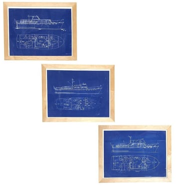 Set of 3 Frame Cruiser Yacht Boat Blueprint Art Prints 