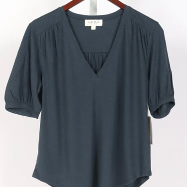 Edie Shirred Shoulder Top - Midnight Navy