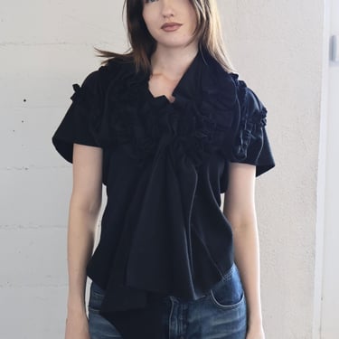 Vintage TAO Comme Des Garçons Black Cotton Sculptural Ruffled + Gathered Top Y2K Junya Watanabe XS S M Japanese Designer 