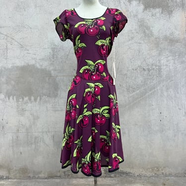 Vintage 1970s Alley Cat by Betsey Johnson Cherry Print Dress Deadstock With Tags
