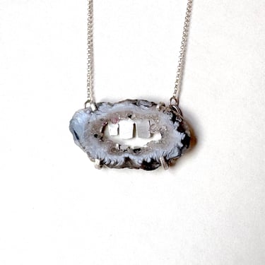 Agate Teeth Pendant - Handmade Mouth Crystal Druzy Agate Slice with Sterling Silver Teeth - inspired by Aimee Lou Wood 