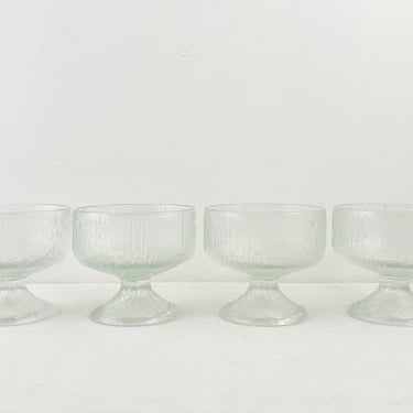 Indiana Glass Cystal Ice Textured Footed Dessert Sherbet Bowls, Set of 4, Iittala Style Stemmed Bowls 