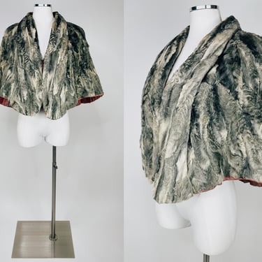 Mid Century Persian Lamb Paw Cape w Curly, Marbled Fur By The House of Furs Long Beach OS Petite | Vintage, Rare, Unique, Bridal, Quality 