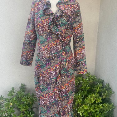 Vintage 70s wrap dress floral print ruffles S/M by Jane Andre California 