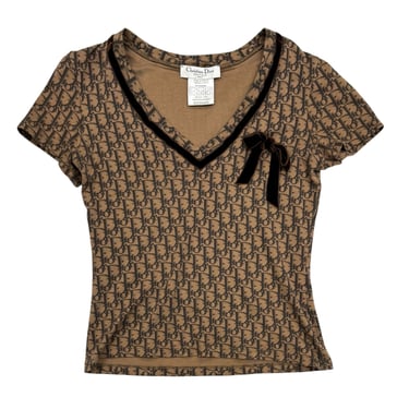 Dior Brown Velvet Bow Logo Top