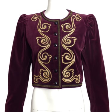 YVES SAINT LAURENT- 1980s Burgundy & Gold Velvet Jacket, Size 6