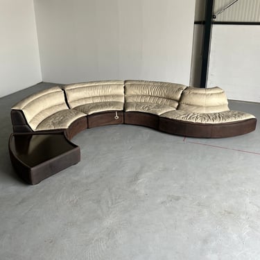 RESERVED Rare Serpentine Modular 'Bogo' Sofa by Carlo Bartoli for Rossi di Albizzate in Suede and Leather, 1970s Italian Exclusive Design 