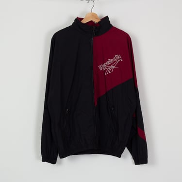 Vintage Reebok Color Block Windbreaker - Men's Large | 90s Y2K Maroon Black Unisex Streetwear Track Jacket 