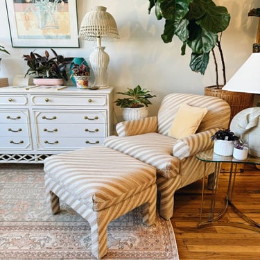 Neutral Striped Chair + Ottoman