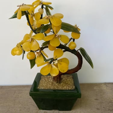 VTG Jade Bonsai Tree, Asian Decor, Feng Shui, READ, Chinese Bonsai, Gemstone Tree Sculpture, Hand Made, Yellow And Green, Green Bay Packers 