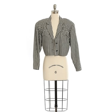 Vintage 90s Liz Sport gingham rayon cropped blazer jacket 