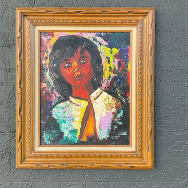 Rainbow Child Painting on Carved Frame