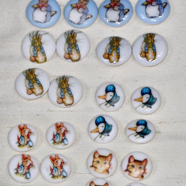 26 Beatrix Potter Peter Rabbit Buttons New Old Sock Hand Painted Collectible  RARE Set Gift for Seamstress Gift for Crafter 5 Characters 