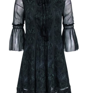 Elie Tahari - Black & Green A-Line Bell Sleeve Dress Sz 2
