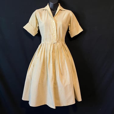 1950s checker day dress shirtwaist fit and flare frock medium 