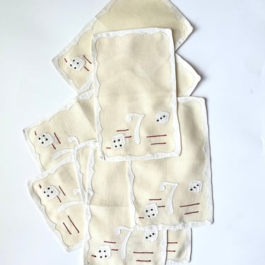 Vintage Madeira Cocktail Napkins Applique Lucky 7 and Dice Set of 10 