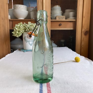Vintage French blue green thick glass soda bottle- SB1 