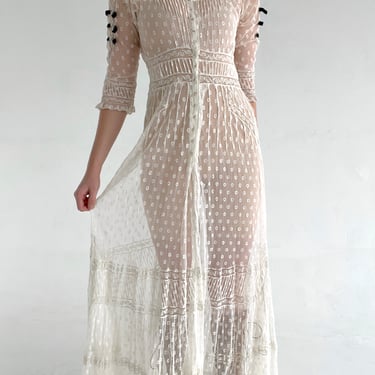 Victorian Embroidered Net Gown With Black Velvet