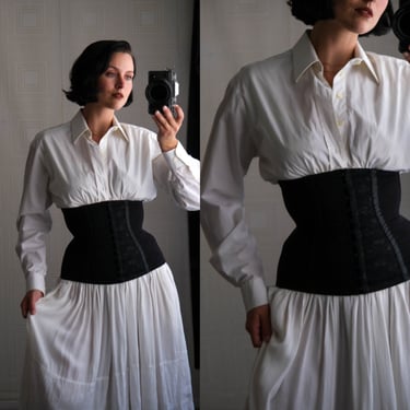 Vintage 90s DOLCE & GABBANA 1997 Archival Black and White Corset Poplin Shirt | DOCUMENTED | Made in Italy | 1990s Designer Runway Blouse 