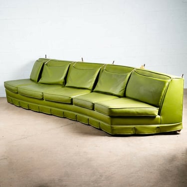 Mid Century Modern Curved Sofa Couch Custom Curved Daybed Avocado Green L Mcm