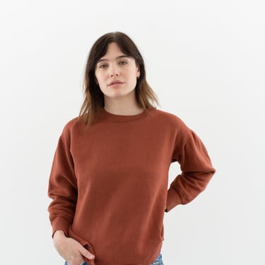 Vintage Brick Red French Crew Sweatshirt | Unisex Cozy Fleece | 70s Made in France | OverDye | XS S M L | 
