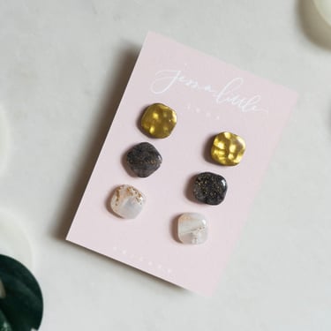 Stud Pack #11 | 3 Pack Studs, gold studs, quartz studs, Polymer Clay Earrings, Hypoallergenic Stainless Steel Posts, Statement Studs 