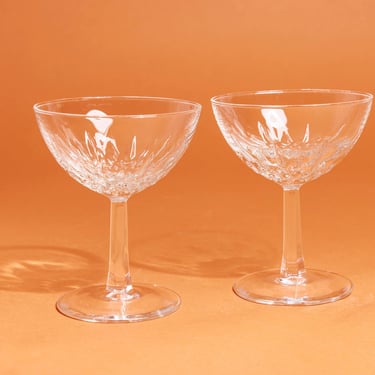 Set of 2 50s Clear Etched Glass Champagne Glasses Vintage Small Specialty Cocktail Glasses 