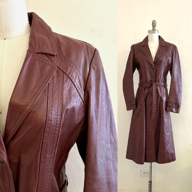 vintage wilsons 70's leather trench coat // oxblood leather trench jacket 