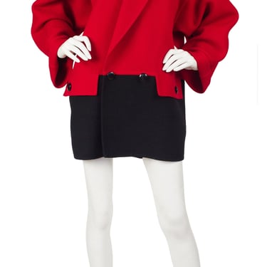 Mila Schön 1980s Vintage Red & Black Color-block Wool Coat 