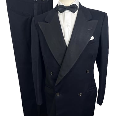 Vintage 1940s Wool 2pc Double-Breasted Tuxedo ~ 38 Long ~ Suit / Tux ~ Wedding ~ Art Deco ~ 40s ~ 