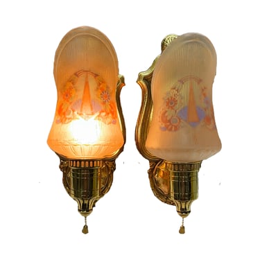 1920s lightolier wall sconces with glass shades #2415 