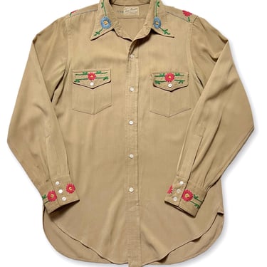 RARE Vintage 1940s/1950s LEVI'S Gabardine Western Shirt ~ size S ~ Cowboy / Rockabilly ~ Embroidered ~ Big E 