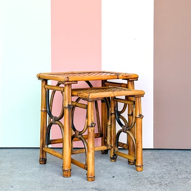 Pair of Rattan Nesting Tables