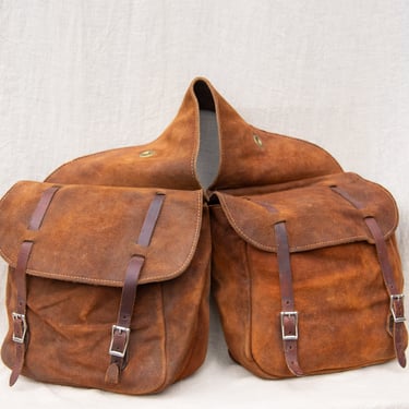Vintage Suede Saddle Bags, Motorcycle Saddle Bags, Motorbike Bags, Scooter Storage Distressed Leather Equestrian Horse Riding Saddle 