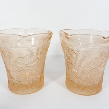 Vintage Tiara Pink Peach Sandwich Glass Votive Candle Holders 