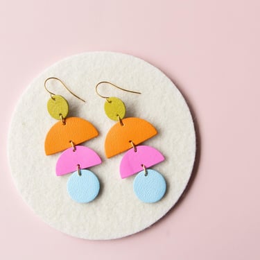 Mid Century Kinkou 均衡 - Balance Earrings in Juicy Pastels- Lightweight Statement Leather earrings with Geometric Shapes 
