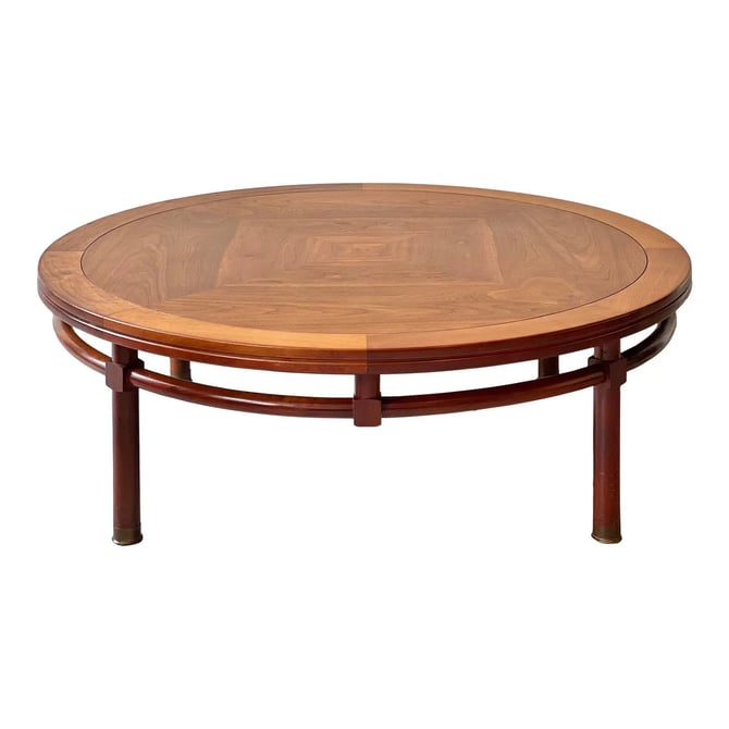 Mid Century Modern Round Walnut Coffee Table 
