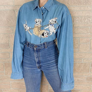90's Disney 101 Dalmatians Embroidered Denim Shirt 