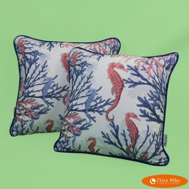 Pair of Seahorse Coral Pillows