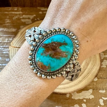 JANE YIKAAZBA POPOVITCH Navajo Vintage 30s/50s Turquoise Sterling Silver Cuff 28g | Bracelet Native American Statement Jewelry, Southwest 