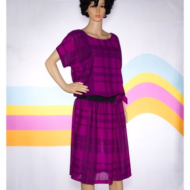 Vintage 1980s Purple Drop Waist Dress | Medium | i-4 