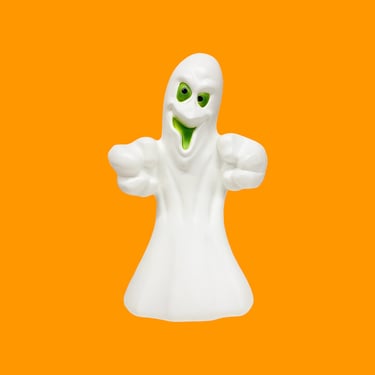 Vintage Blow Mold Retro 1980s General Foam Plastics + Halloween + White Ghost + Green Eyes + 35" H + Decoration + Spooky + October Holiday 
