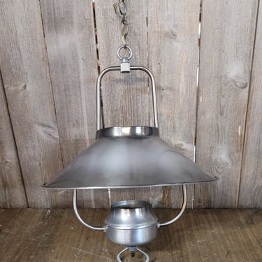 Contemporary Single Bulb Pendant Light with Broad Metal Shade 18"x15"