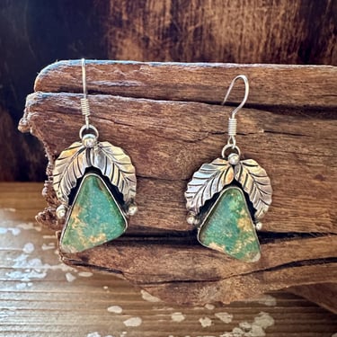 BETTA LEE FEATHERED Triangle Turquoise and Sterling Silver Earrings | Native American Navajo Southwestern Jewelry | B Lee Hallmark 