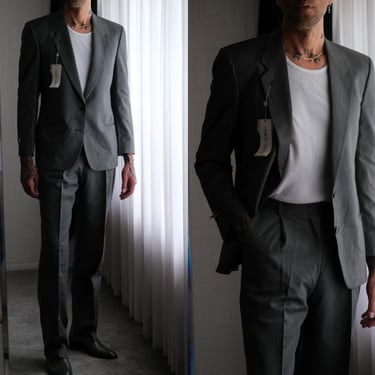 Vintage 80s Giorgio Armani Black & Ivory Cotton Birdseye Herringbone Suit Unworn w/ Tags | Made in Italy | Size 50 | 1980s Designer Suit 