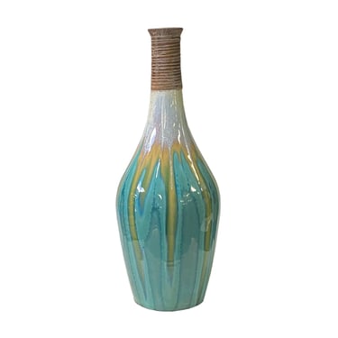 Round Shape Handmade Ceramic Turquoise Bamboo Decor Vase ws2536E 