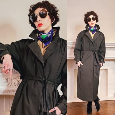 Vintage Anne Klein Trench Coat Womens Large Full Length Belted 