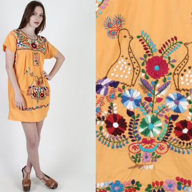 Vintage Marigold Mexican Dress / Frida Kahlo Costume Dress / Dia De Los Muertos / Day Of The Dead Festival Outfit / Traditional Puebla Dress 