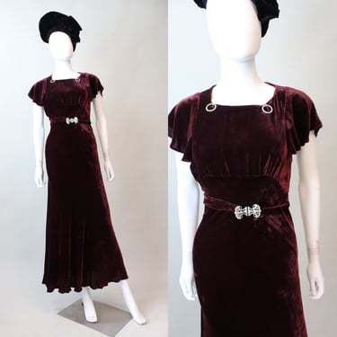 1930s CAPE sleeves VELVET gown dress xs | new fall 