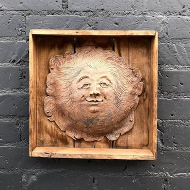 Vintage Terracota Ceramic Face Wall-Hanging Sculpture 